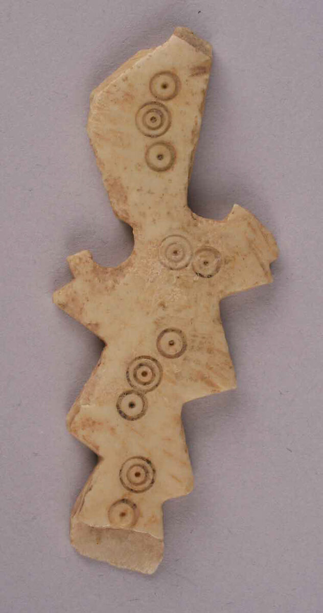 Handle or Ornament, Bone; carved, incised, and inlaid with paint