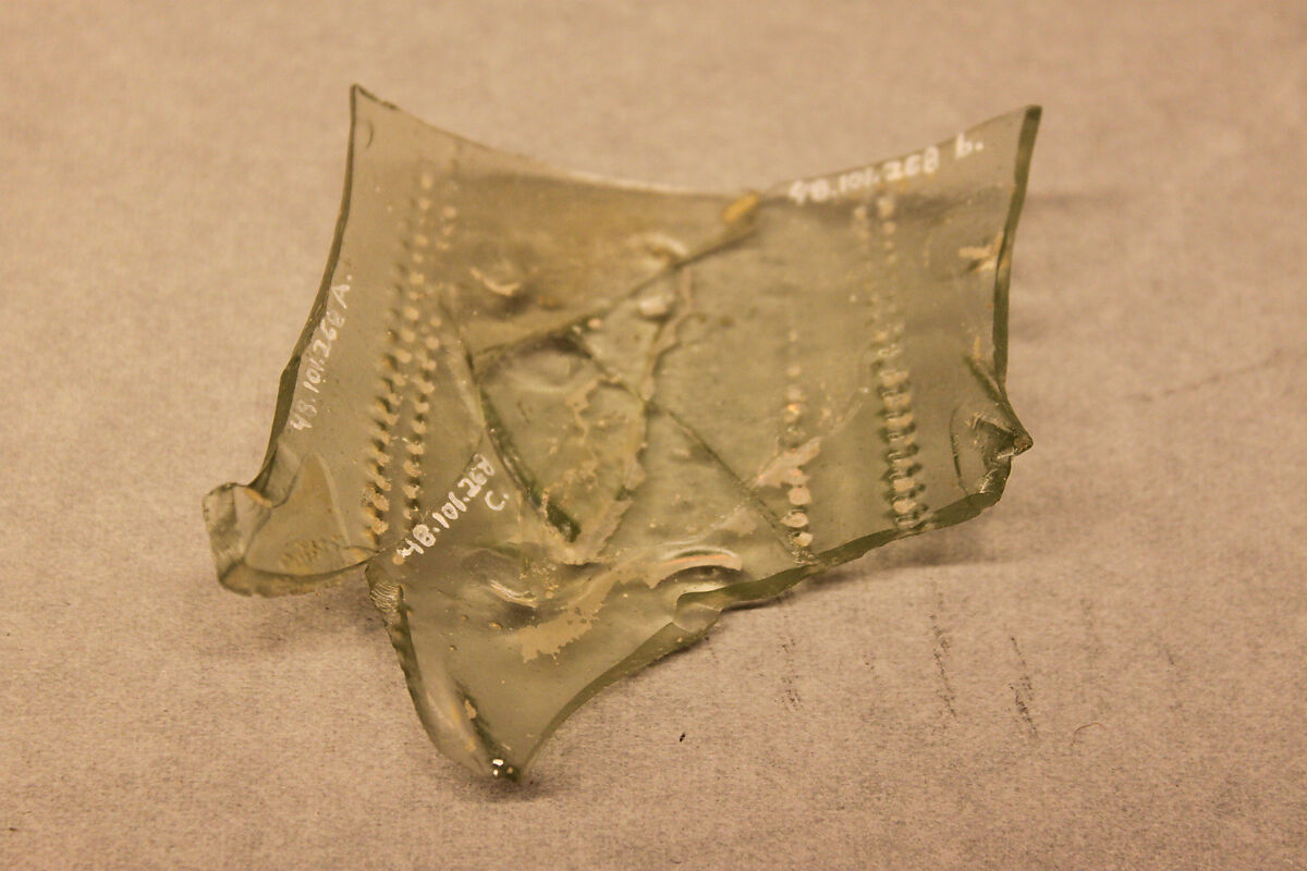 Fragment of a Beaker, Glass, greenish colorless; pinched