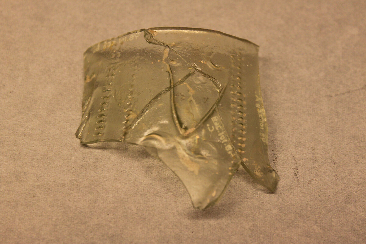 Fragment of a Beaker, Glass, greenish colorless; pinched 