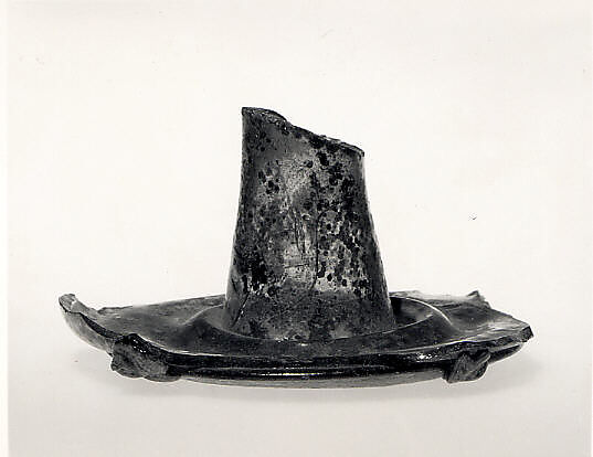 Fragment of Inkwell, Glass, greenish; applied decoration 