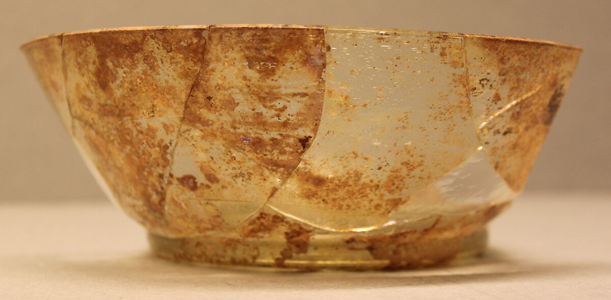 Fragment of a Bowl, Glass, greenish; free blown