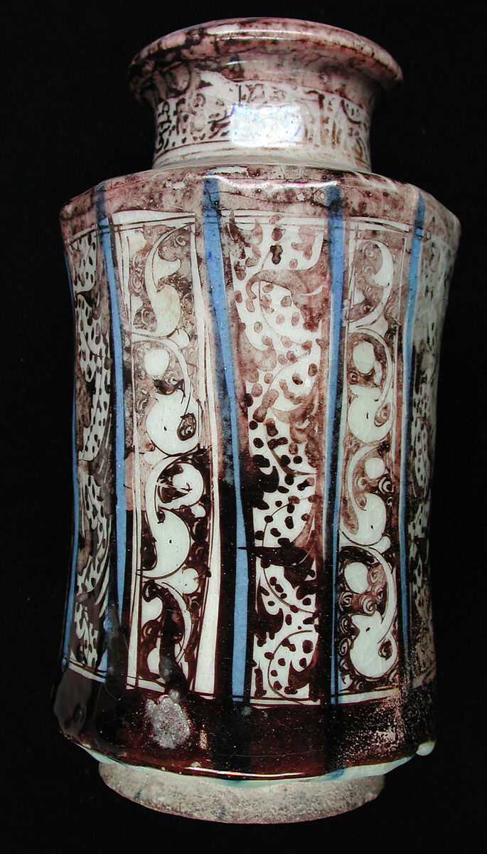 Jar, Stonepaste; painted in luster and blue on opaque white glaze under transparent colorless glaze