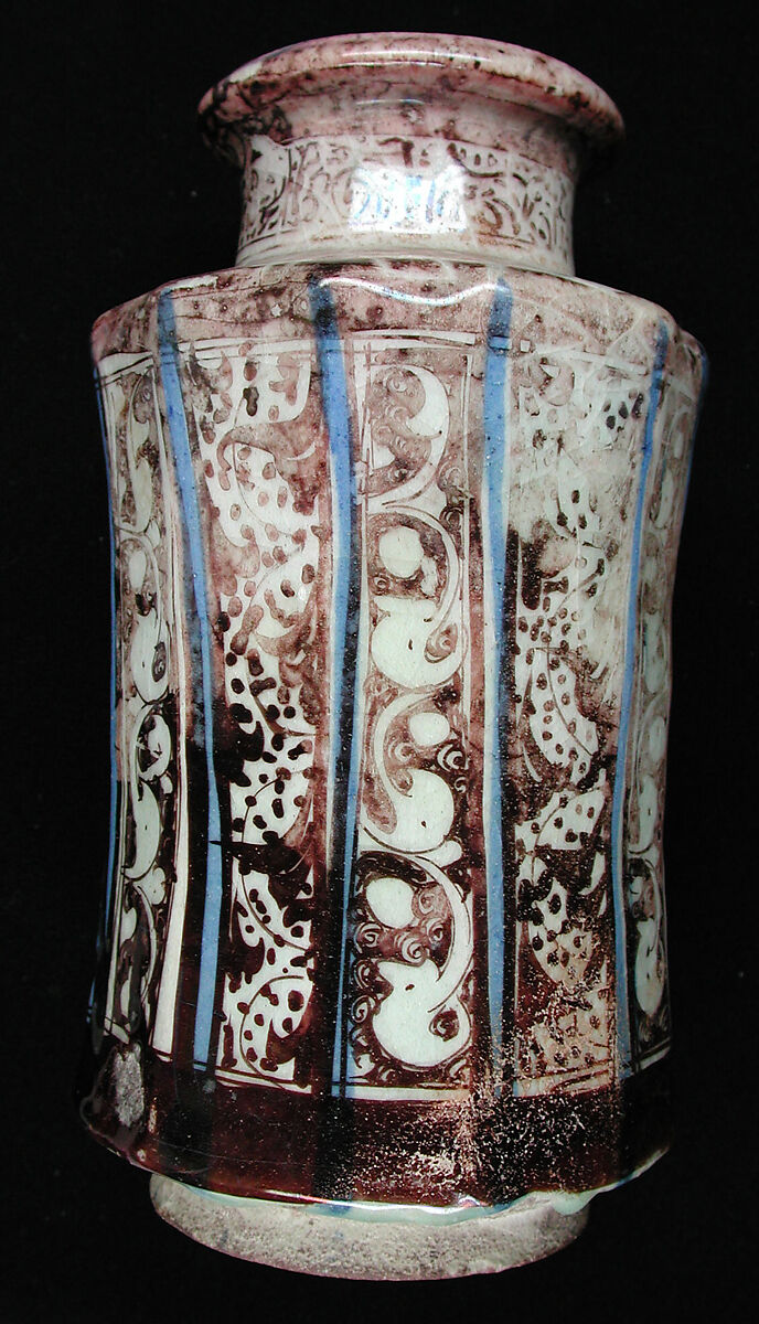 Jar, Stonepaste; painted in luster and blue on opaque white glaze under transparent colorless glaze