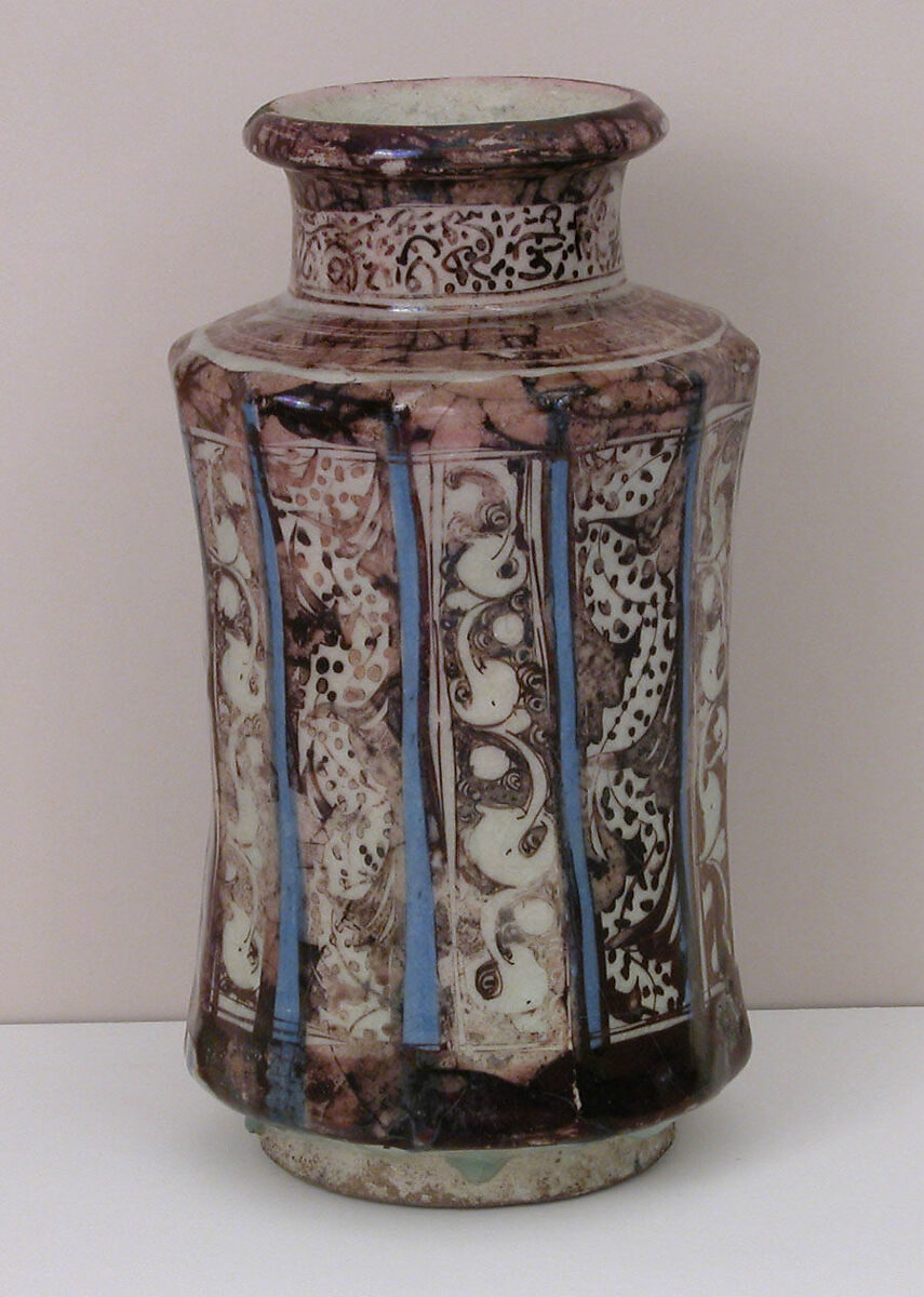 Jar, Stonepaste; painted in luster and blue on opaque white glaze under transparent colorless glaze