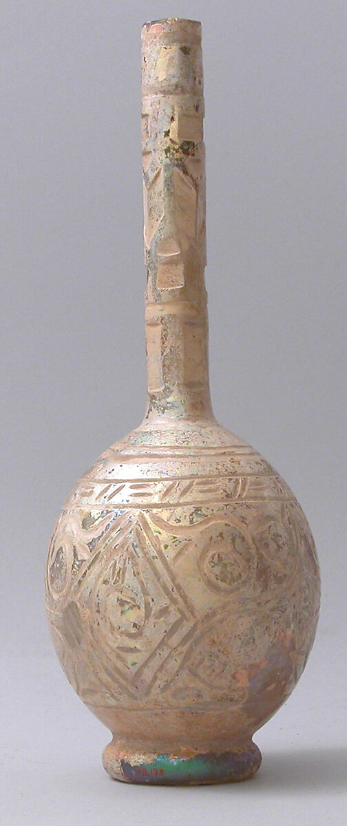 Bottle, Glass; blown, cut decoration 