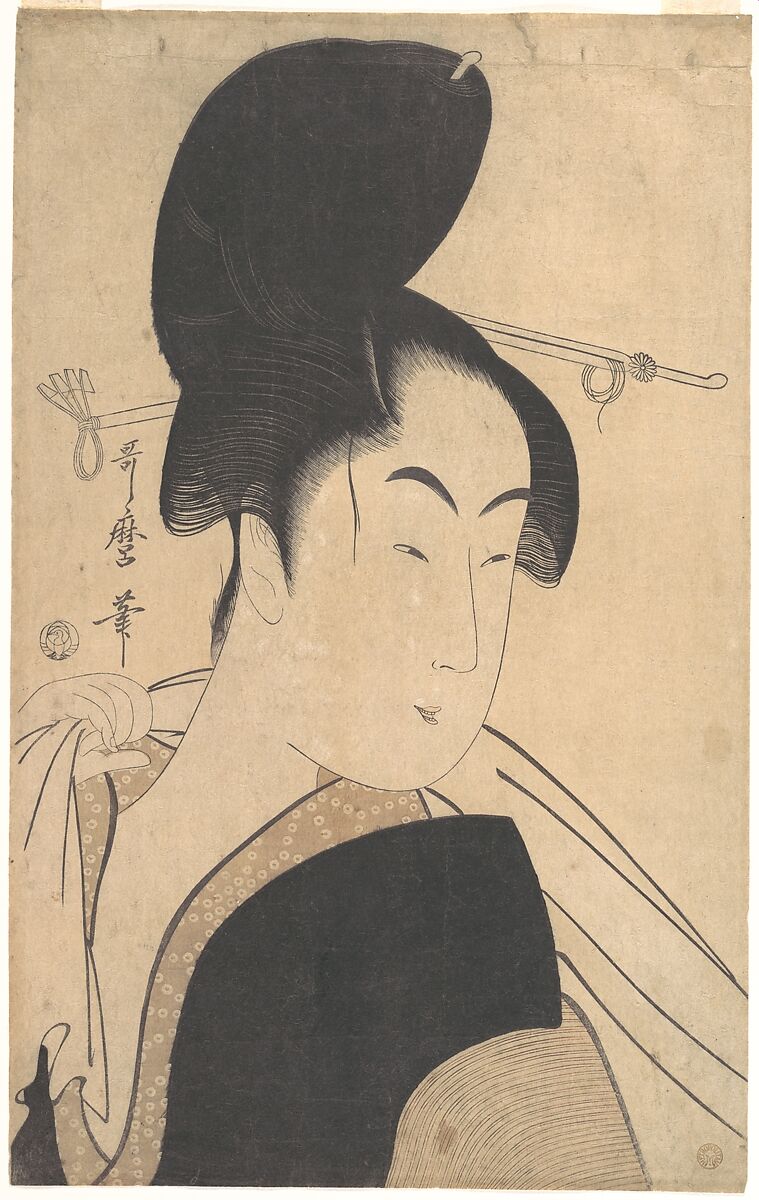 Woman after a Bath, Kitagawa Utamaro (Japanese, ca. 1754–1806), Woodblock print; ink and color on paper, Japan 