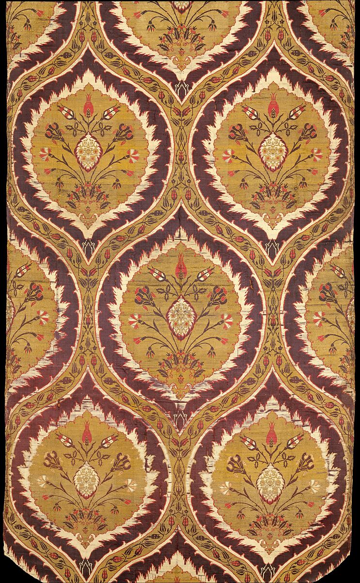 Fragmentary Loom Width with Ogival Pattern, Silk, metal wrapped thread; lampas (kemha)