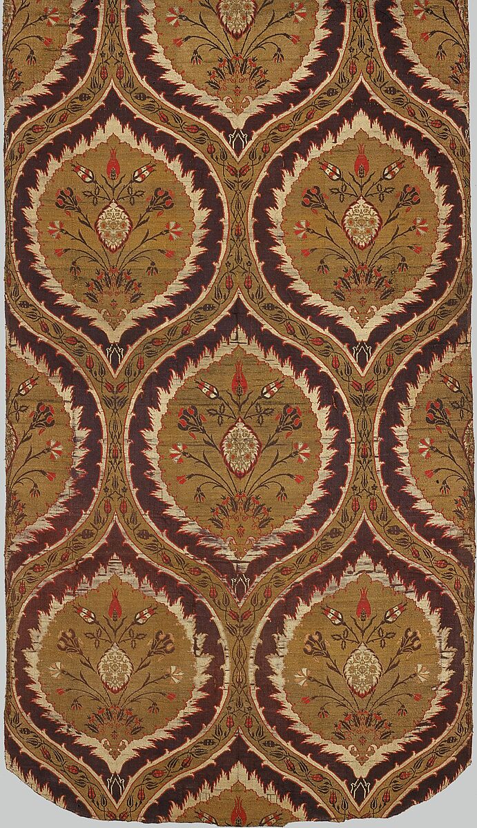 Fragmentary Loom Width with Ogival Pattern, Silk, metal wrapped thread; lampas (kemha)