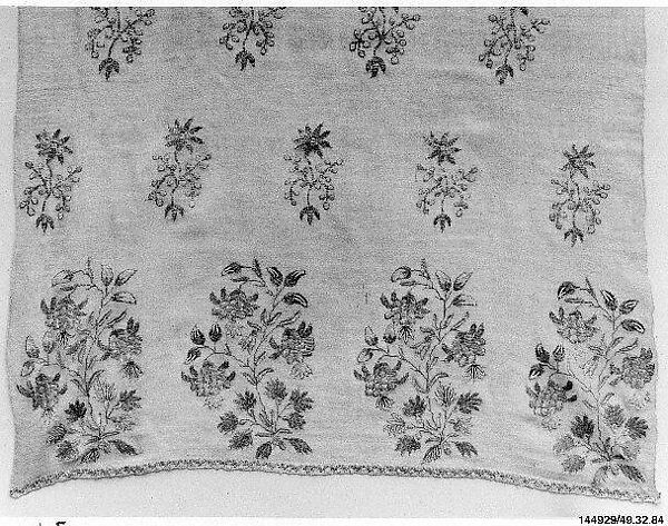 Scarf, Cotton and metal wrapped thread; embroidered 