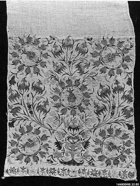 Strip, Cotton, silk, and metal thread; embroidered 