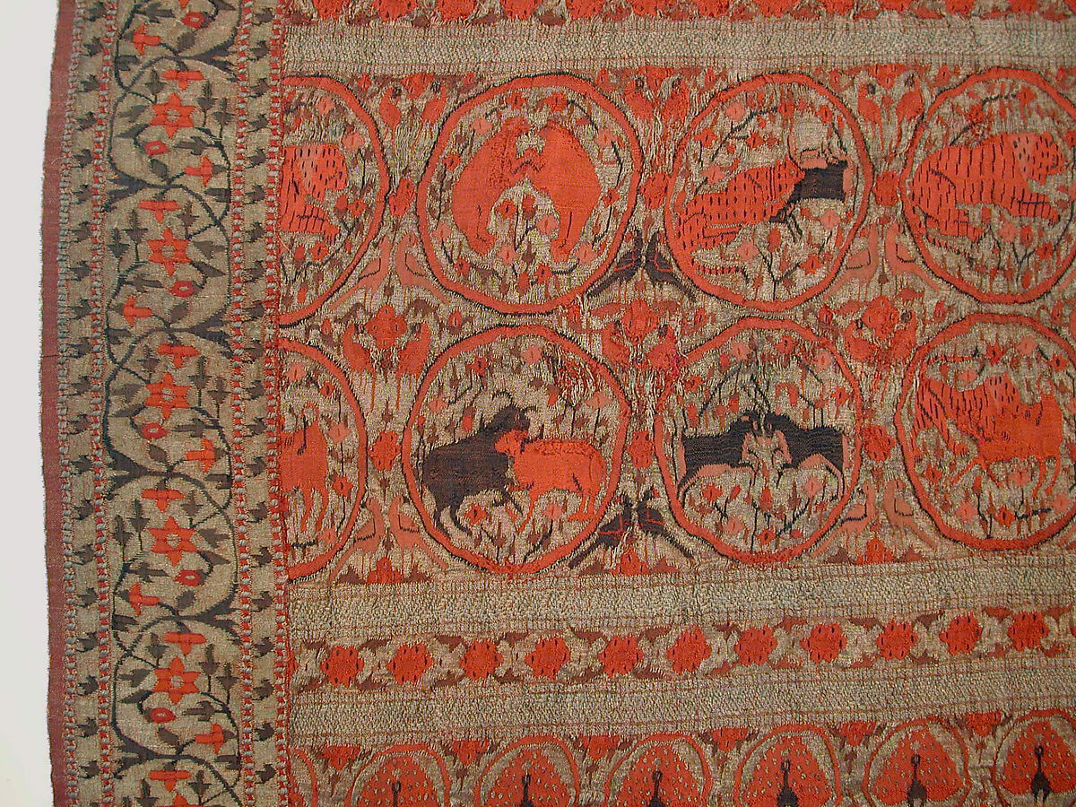 Sari Border, Silk, gold and silver wrapped thread