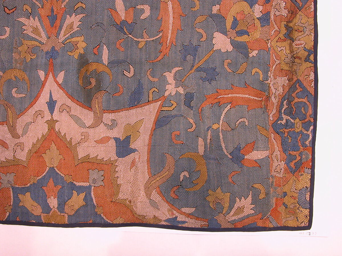 Fragment of a Cover, Linen and silk; embroidered