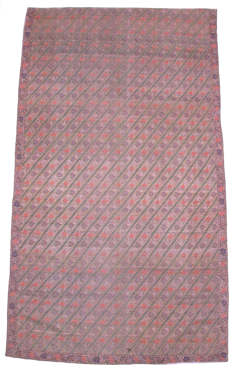 Textile Fragment, Silk, gold and silver wrapped thread 