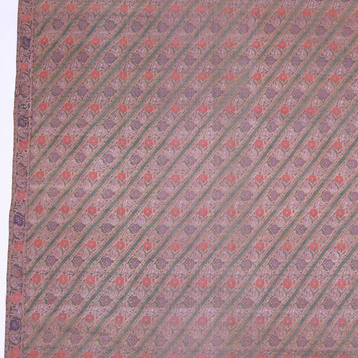 Textile Fragment, Silk, gold and silver wrapped thread