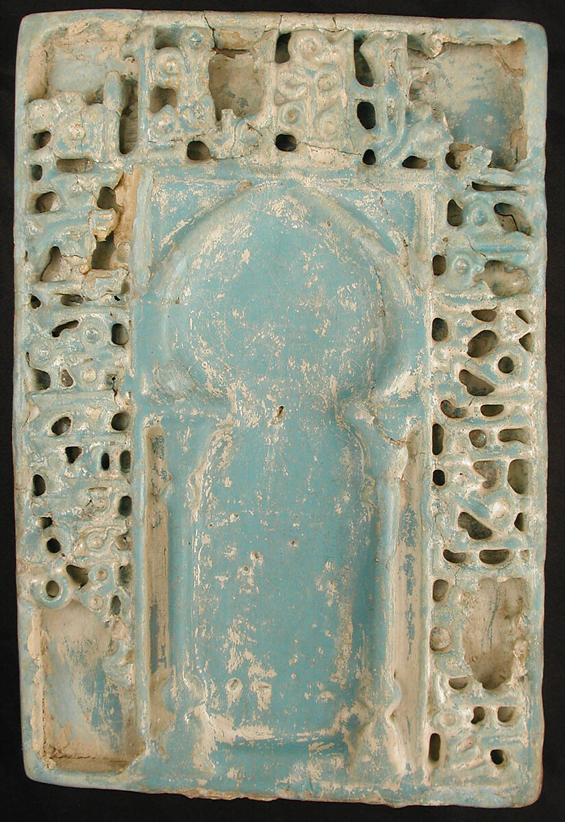 Tile with Niche Design, Stonepaste; molded, glazed, and carved 