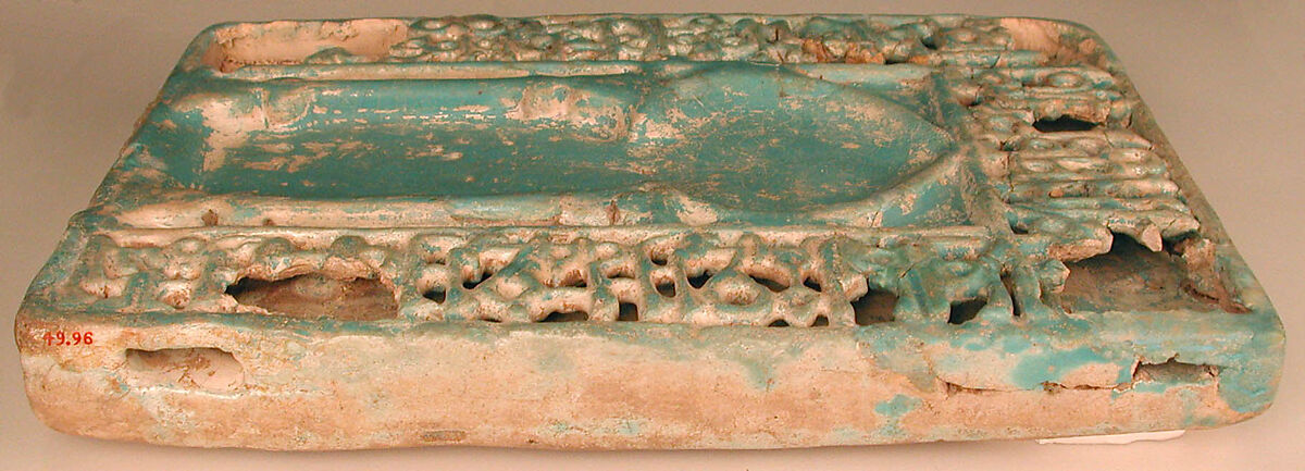 Tile with Niche Design, Stonepaste; molded, glazed, and carved