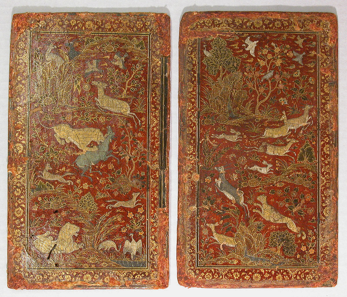 Bookbinding with Animals in a Landscape, Leather and papier-maché; painted, gilded, and lacquered