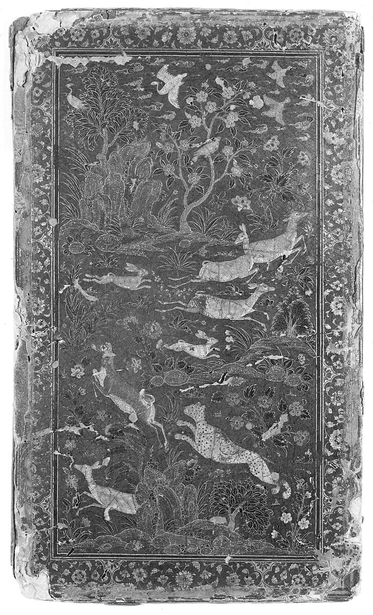 Bookbinding with Animals in a Landscape, Leather and papier-maché; painted, gilded, and lacquered