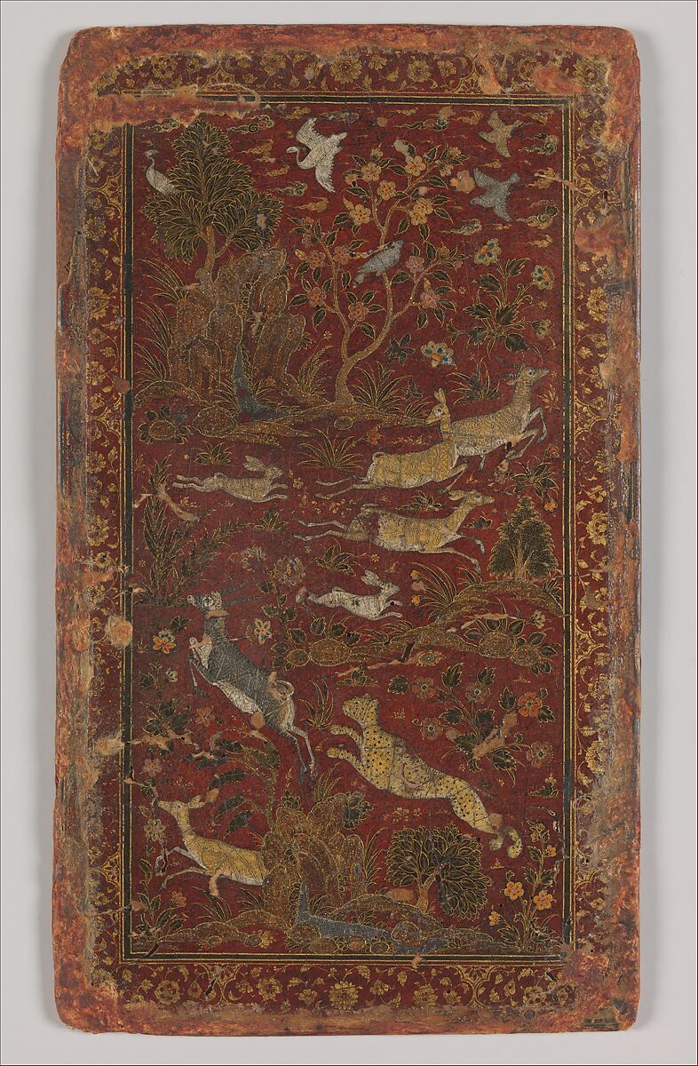 Bookbinding with Animals in a Landscape, Leather and papier-maché; painted, gilded, and lacquered