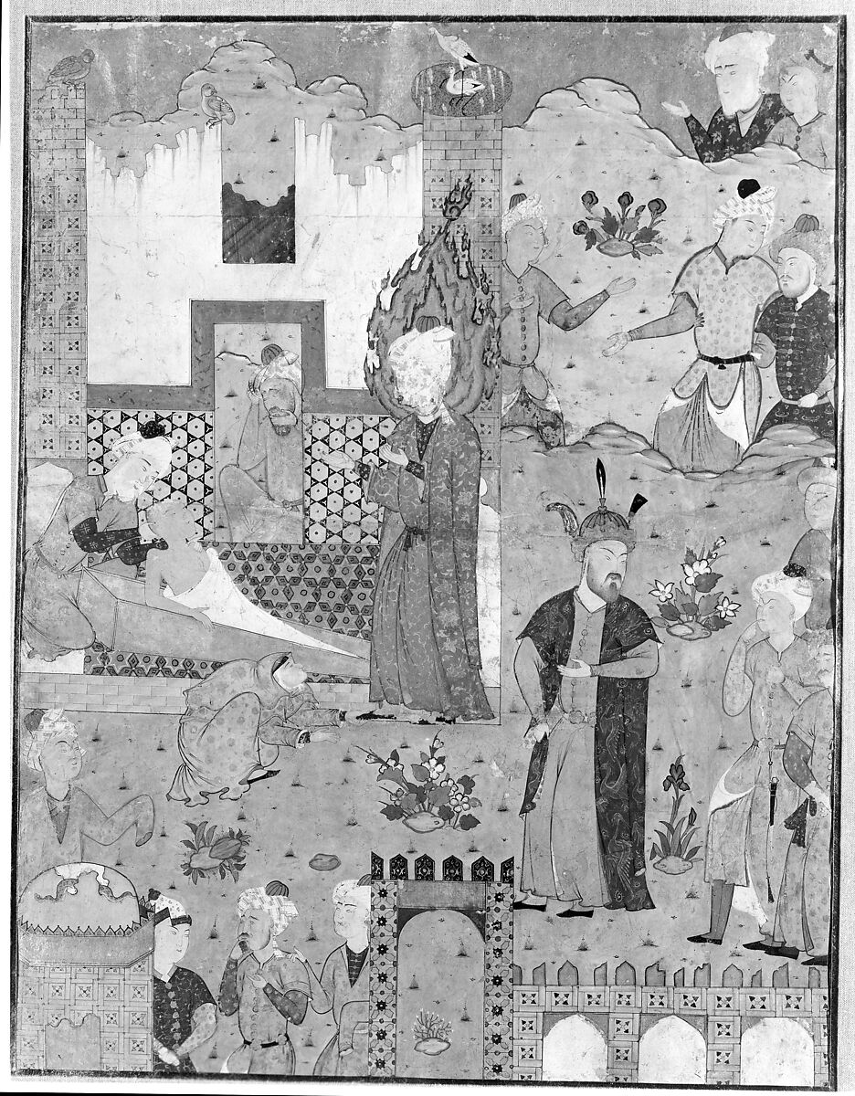 "Muhammad Revives the Sick Boy", Folio from a Falnama (Book of Omens) of Ja'far al-Sadiq, Ink, opaque watercolor, and gold on paper