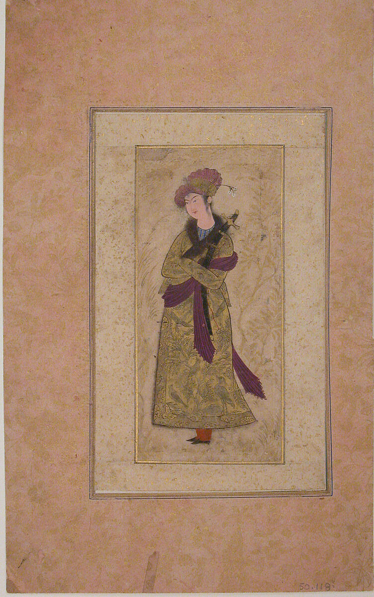 Portrait of a Youth Holding a Sword, Opaque watercolor and gilt paint on paper 