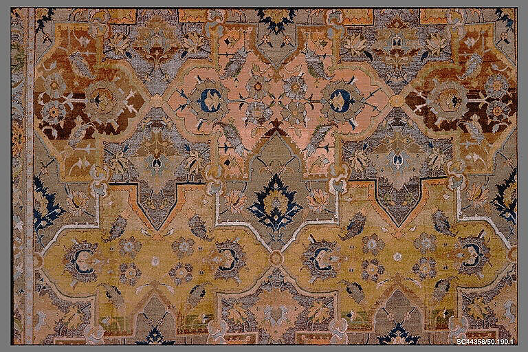 Polonaise Carpet, Cotton (warp and weft), silk (weft and pile), metal wrapped thread; asymmetrically knotted pile, brocaded