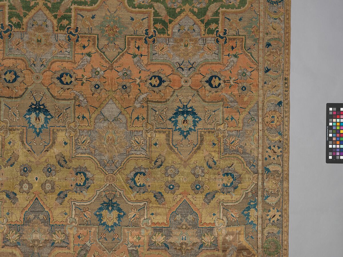 Polonaise Carpet, Cotton (warp and weft), silk (weft and pile), metal wrapped thread; asymmetrically knotted pile, brocaded