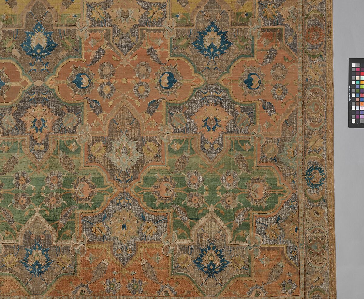 Polonaise Carpet, Cotton (warp and weft), silk (weft and pile), metal wrapped thread; asymmetrically knotted pile, brocaded