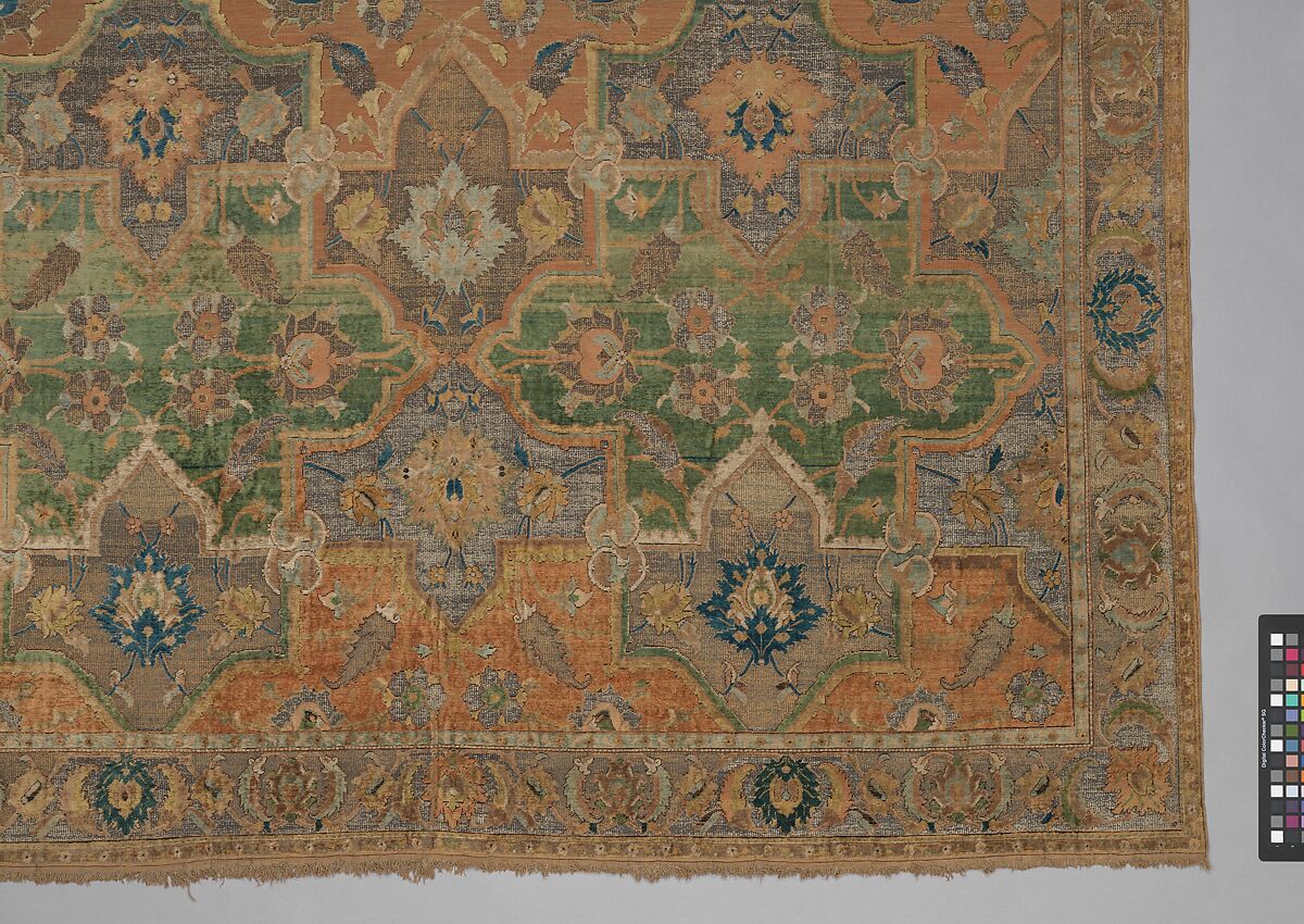 Polonaise Carpet, Cotton (warp and weft), silk (weft and pile), metal wrapped thread; asymmetrically knotted pile, brocaded