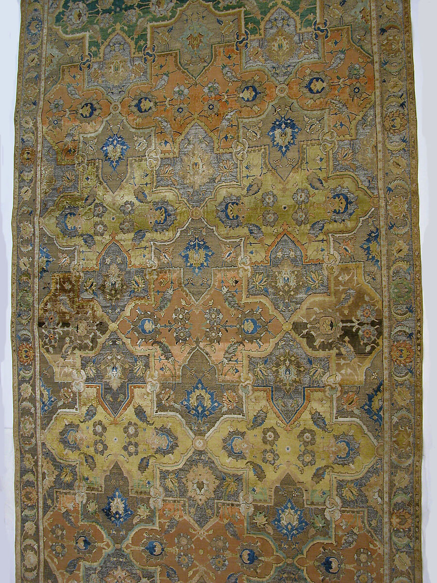 Polonaise Carpet, Cotton (warp and weft), silk (weft and pile), metal wrapped thread; asymmetrically knotted pile, brocaded