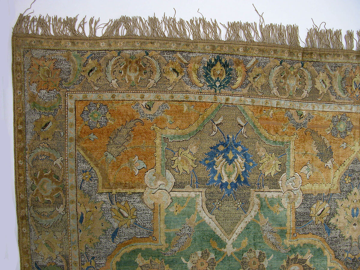 Polonaise Carpet, Cotton (warp and weft), silk (weft and pile), metal wrapped thread; asymmetrically knotted pile, brocaded