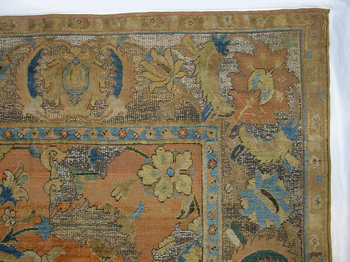 Polonaise Carpet, Cotton (warp and weft), silk (weft and pile), metal wrapped thread; asymmetrically knotted pile, brocaded