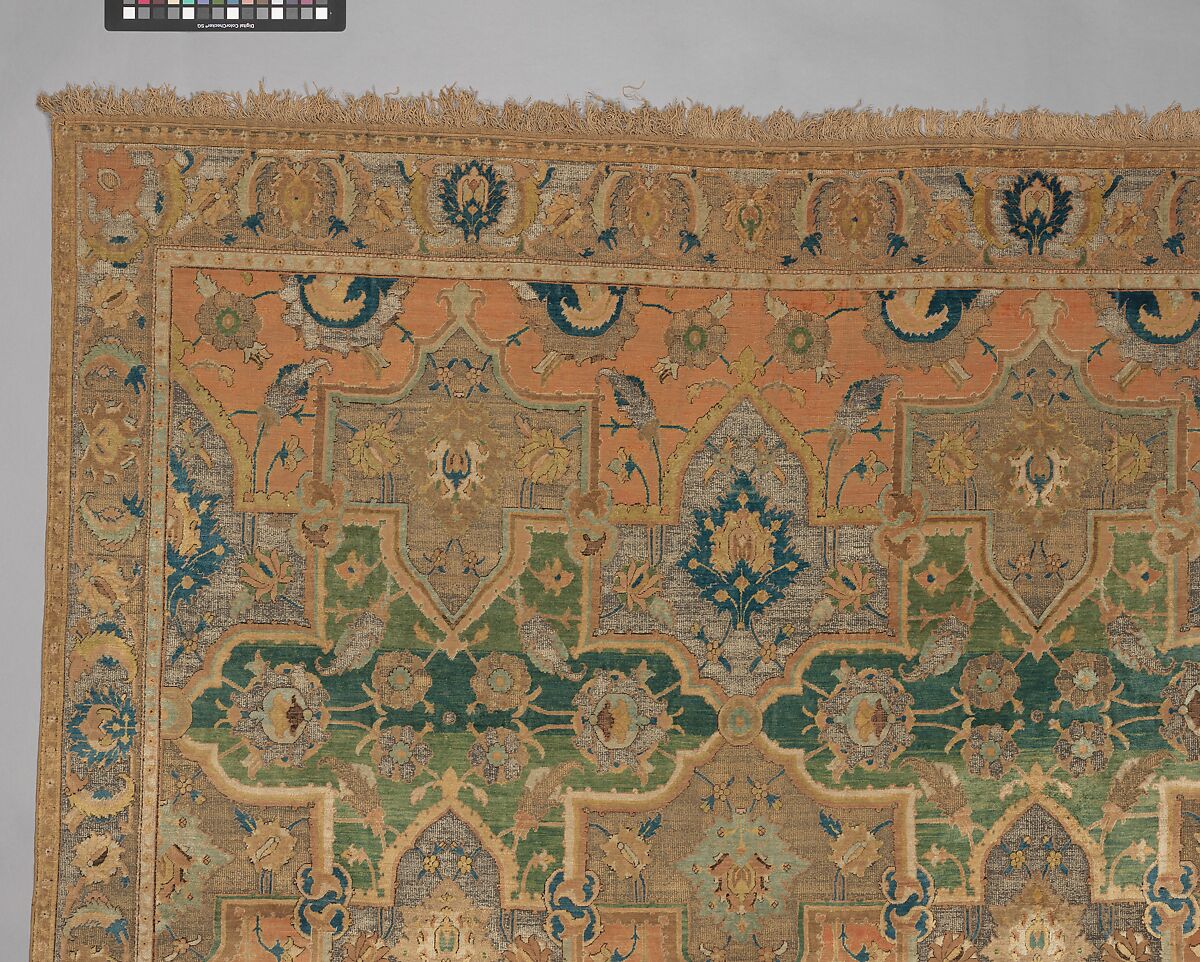 Polonaise Carpet, Cotton (warp and weft), silk (weft and pile), metal wrapped thread; asymmetrically knotted pile, brocaded