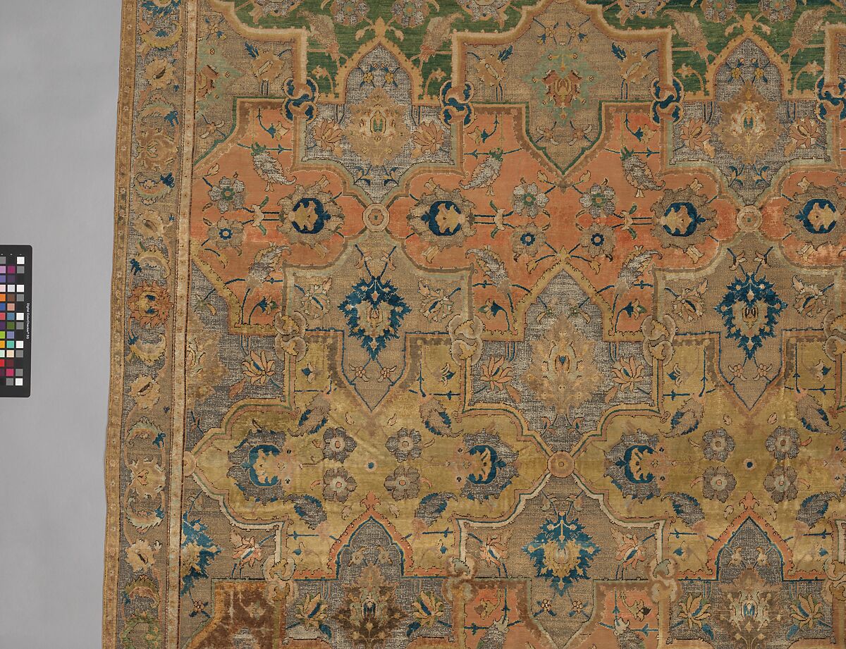 Polonaise Carpet, Cotton (warp and weft), silk (weft and pile), metal wrapped thread; asymmetrically knotted pile, brocaded