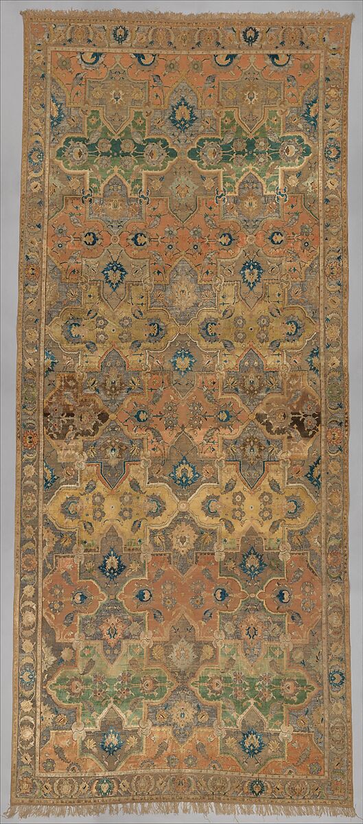 Polonaise Carpet, Cotton (warp and weft), silk (weft and pile), metal wrapped thread; asymmetrically knotted pile, brocaded 