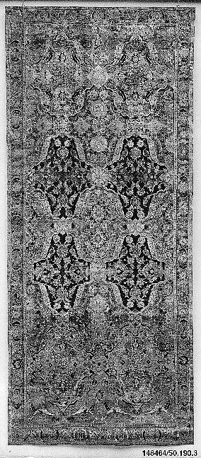 'Polonaise' Carpet, Cotton (warp and weft), silk (weft and pile), metal wrapped thread; asymmetrically knotted pile, brocaded