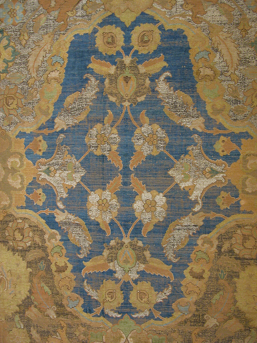 'Polonaise' Carpet, Cotton (warp and weft), silk (weft and pile), metal wrapped thread; asymmetrically knotted pile, brocaded