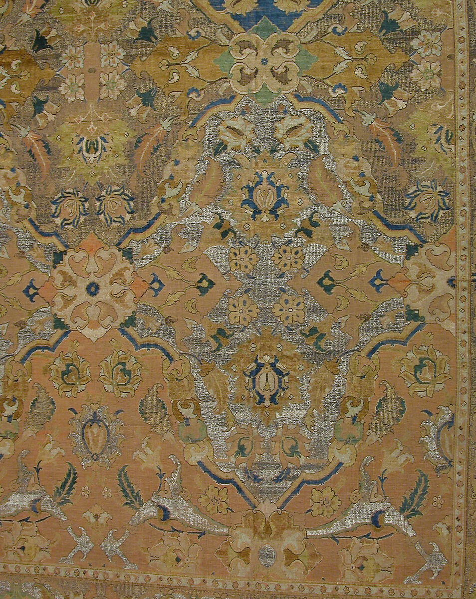 'Polonaise' Carpet, Cotton (warp and weft), silk (weft and pile), metal wrapped thread; asymmetrically knotted pile, brocaded