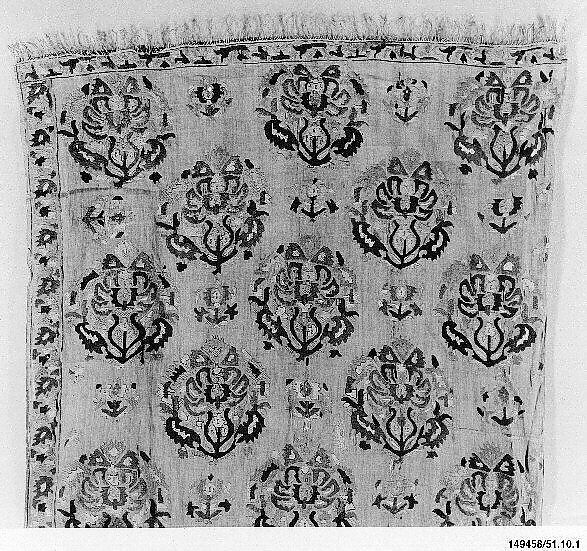 Fragment of a Cover, Linen; embroidered