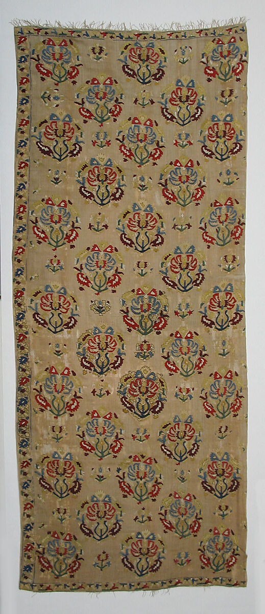 Fragment of a Cover, Linen; embroidered
