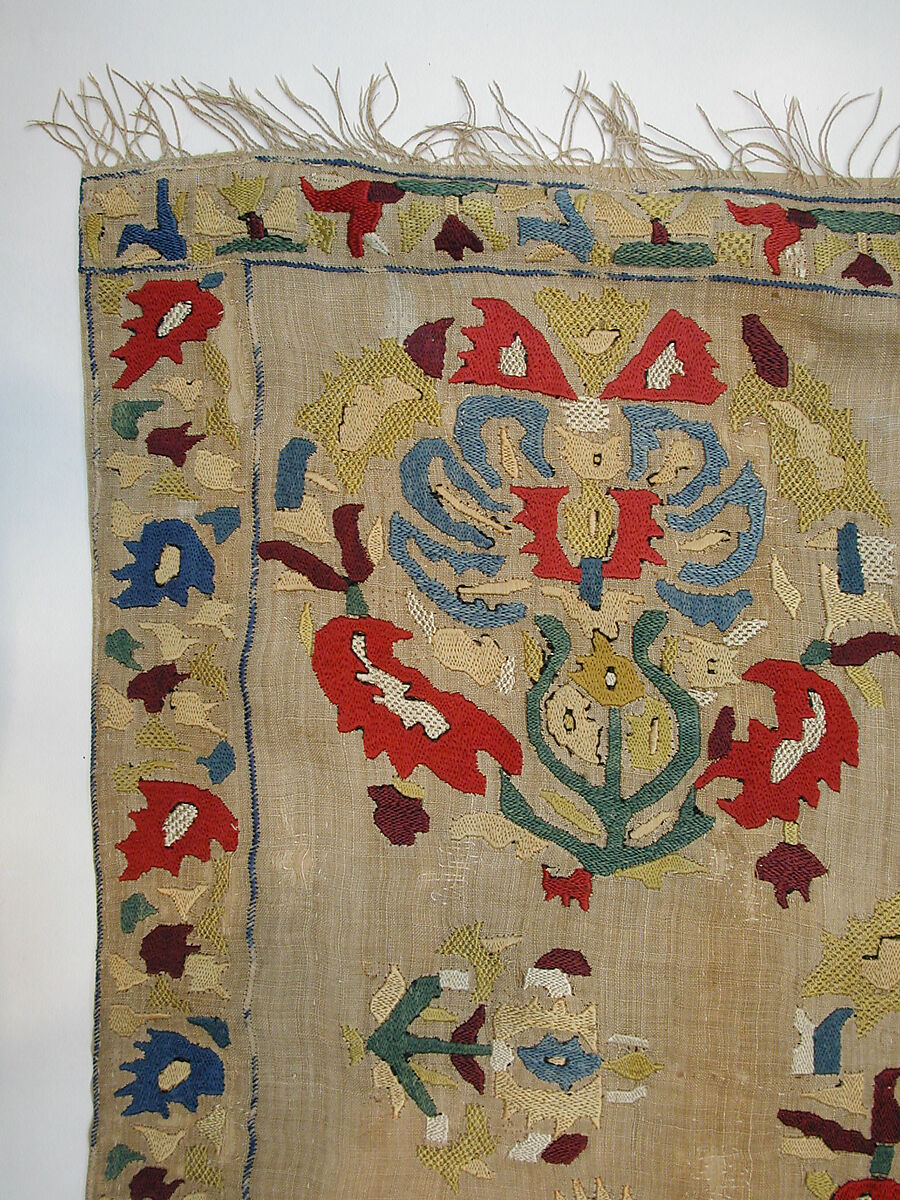 Fragment of a Cover, Linen; embroidered