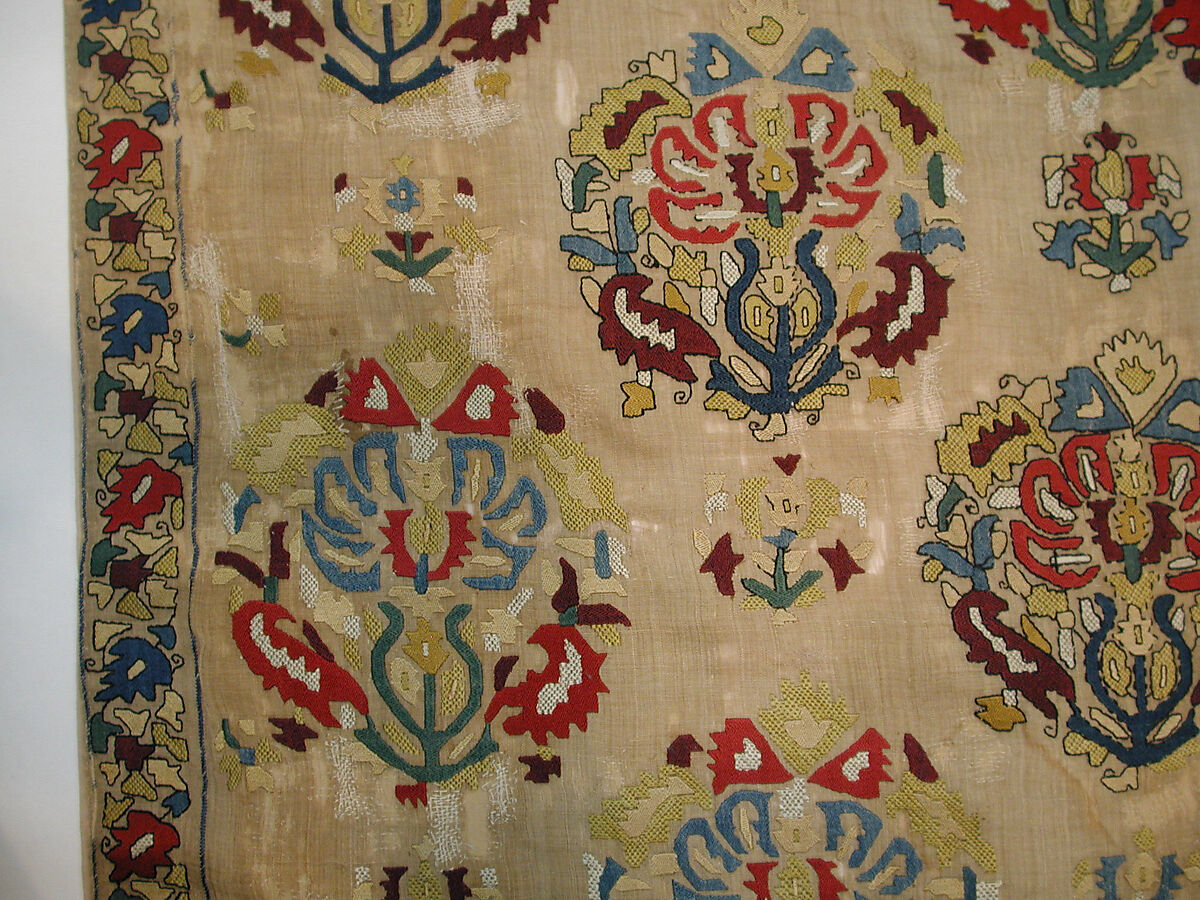 Fragment of a Cover, Linen; embroidered
