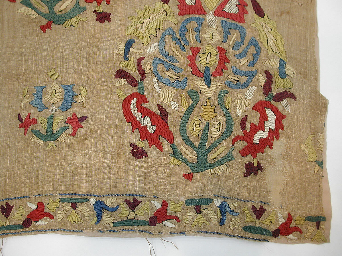Fragment of a Cover, Linen; embroidered