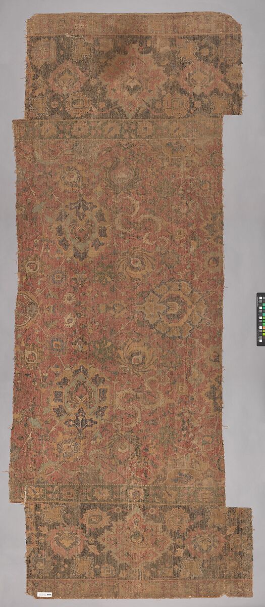 Carpet Fragment, Wool (warp, weft and pile); asymmetrically knotted pile 