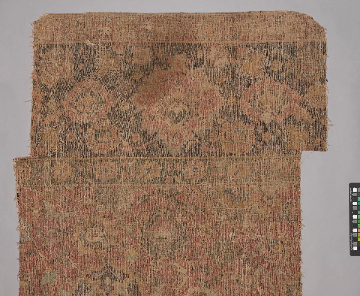 Carpet Fragment, Wool (warp, weft and pile); asymmetrically knotted pile