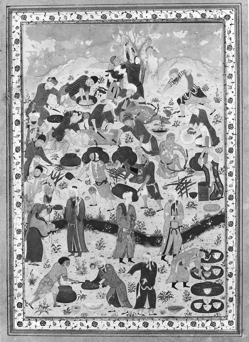 "Preparation for a Feast", Folio from a Divan of Jami, Opaque watercolor, ink, and gold on paper