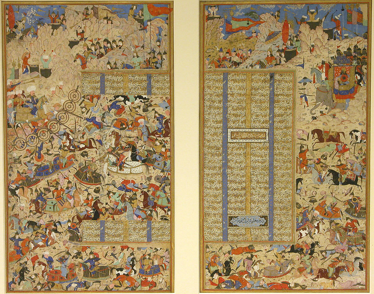 "Battle Between Iranians and Turanians", Folio from a Shahnama (Book of Kings), Muhammad al-Qivam al-Shirazi (Iranian, active ca. 1560s), Ink, opaque watercolor, and gold on paper