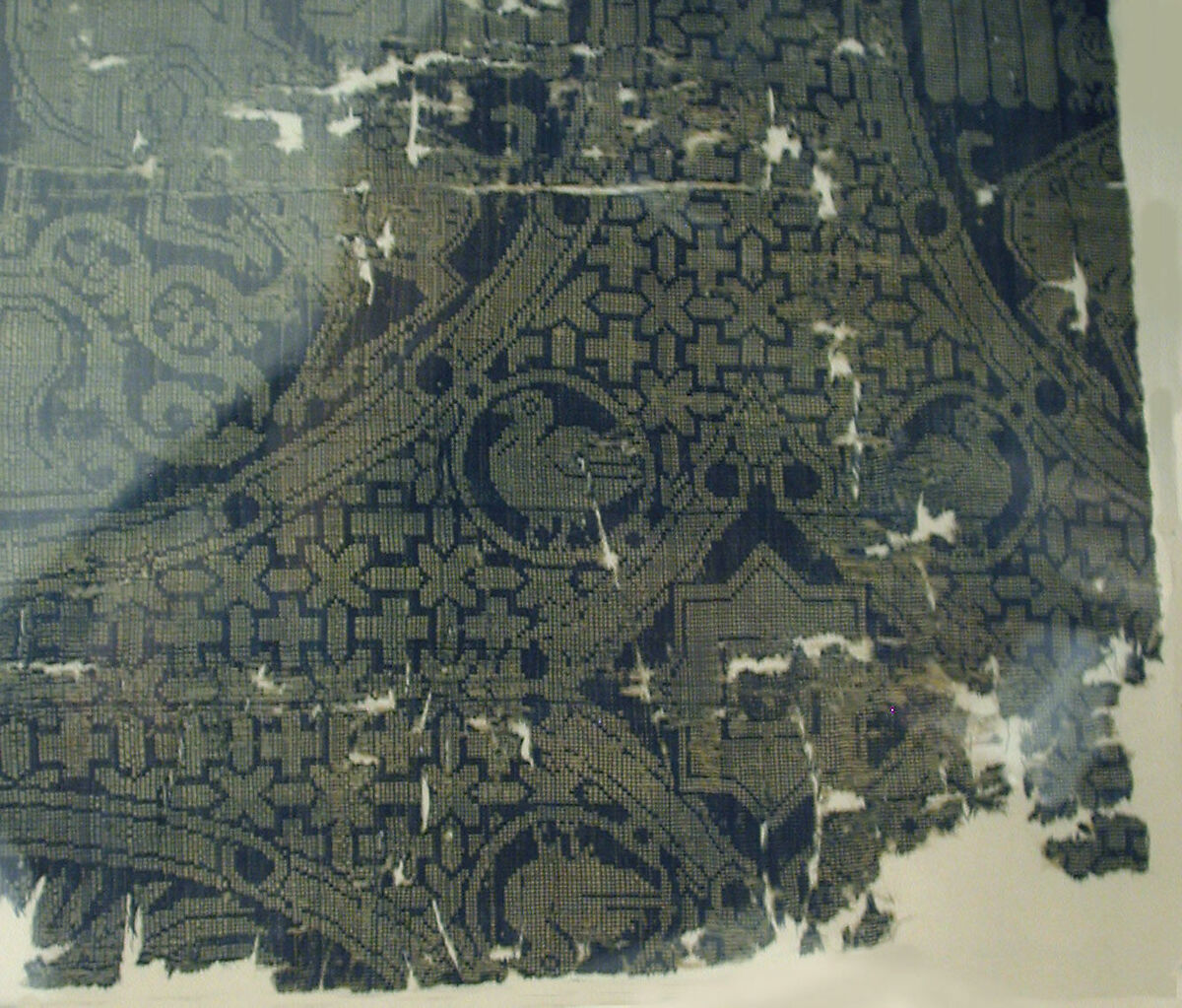 Textile with Birds and Horned Quadrupeds Flanking a Tree of Life, Silk; warp faced plain weave