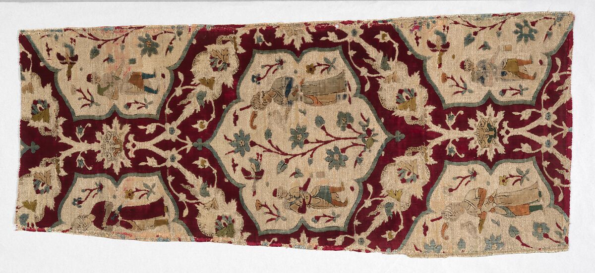 Velvet with Figural Imagery, Silk, metal wrapped thread; cut and voided velvet