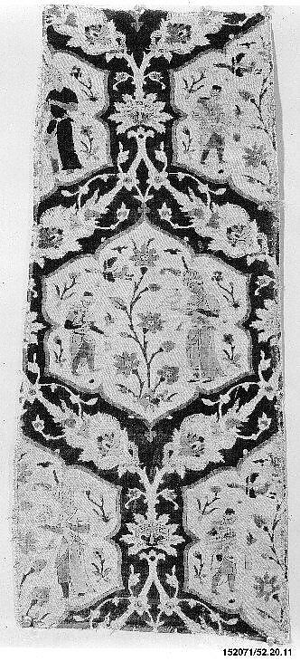 Velvet with Figural Imagery, Silk, metal wrapped thread; cut and voided velvet